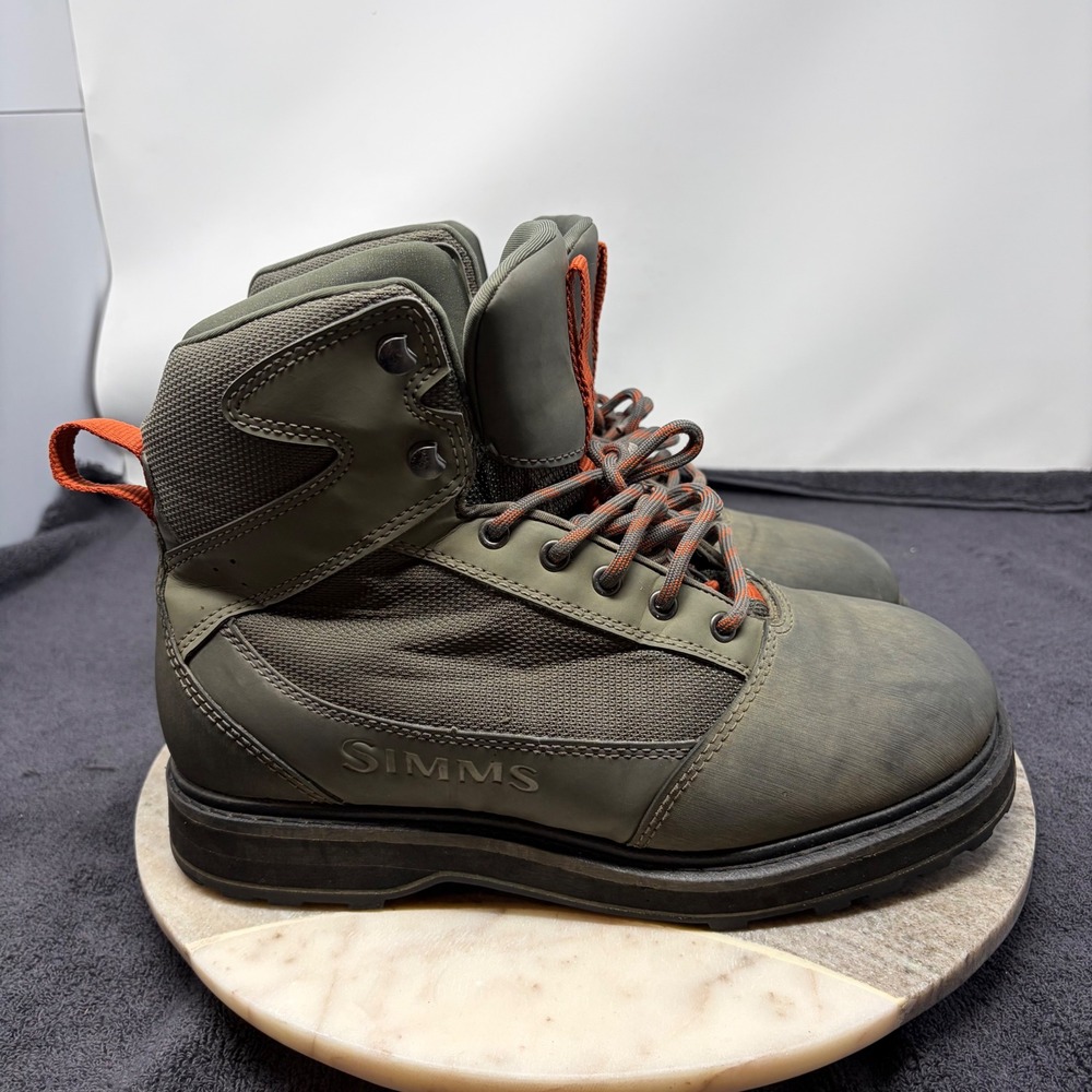 Simms Tributary Wading Boots Mens 10 Fly Fishing Shoes Gray Orange Angling River